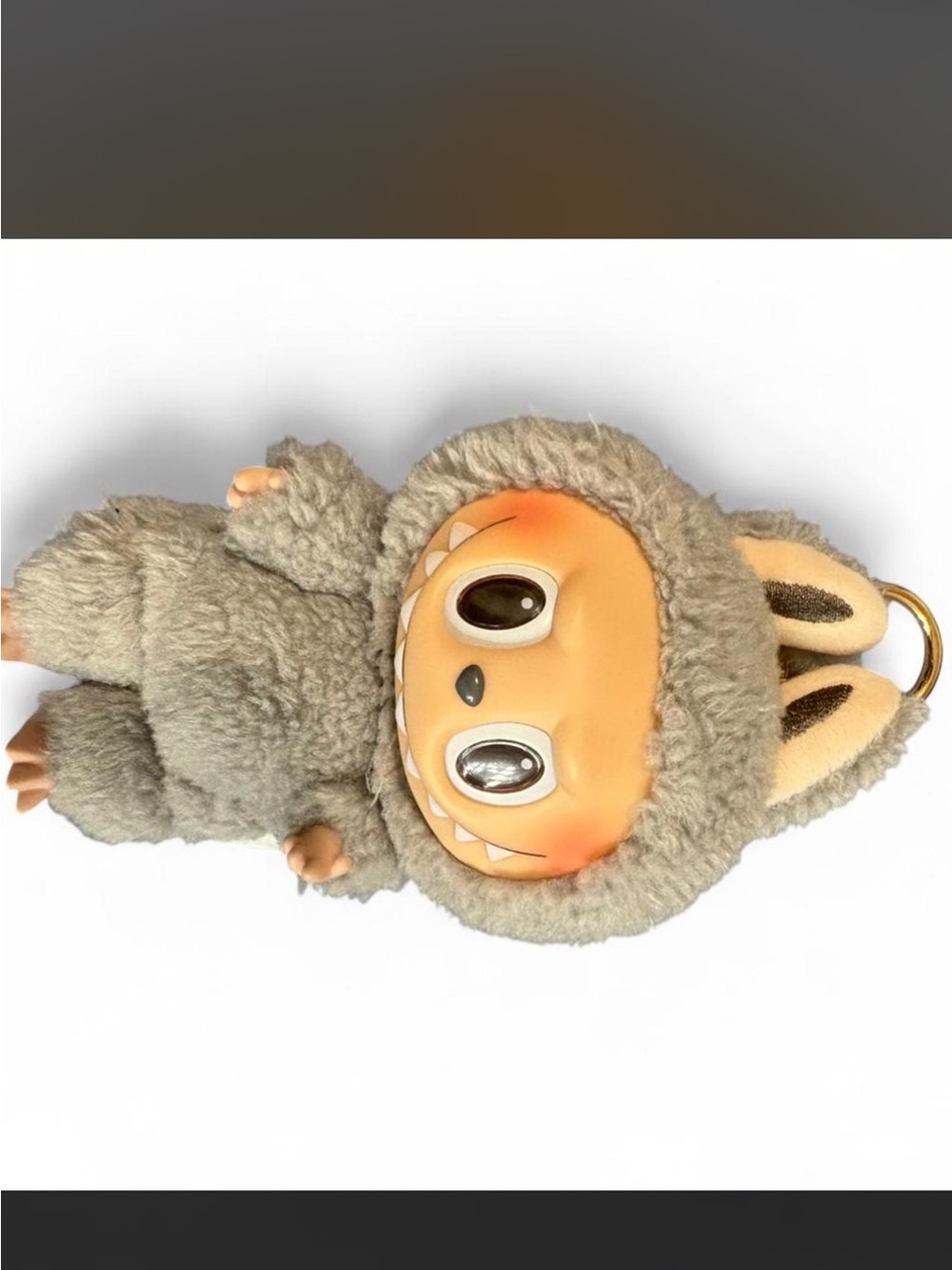 Plush Bunny Monster Keychain - Gray Faux Fur